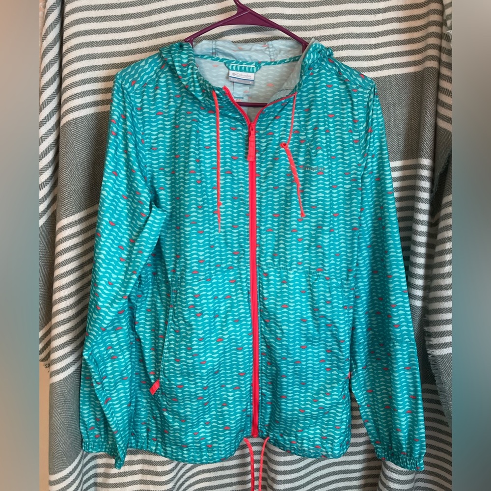 Columbia Bluish Green and Pink Rain Coat Size‎ S